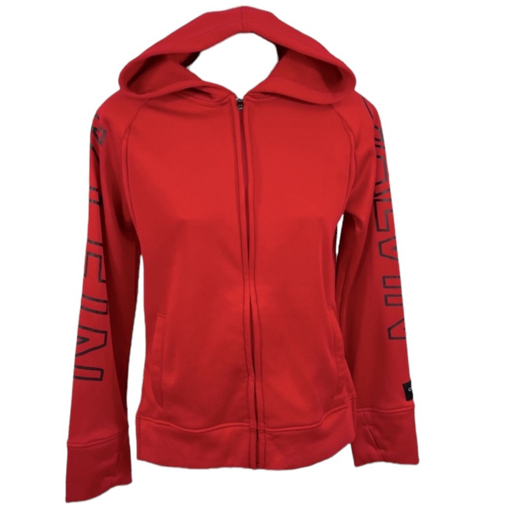 CALVIN KLEIN PERFORMANCE Jacket Hood Red Fleece Lined Logo Long Sleeves …